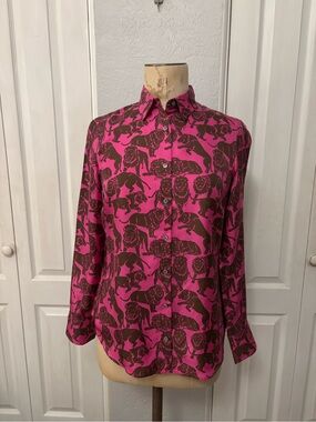 J. Crew Collection 100% Silk Sleeping Lions Blouse Size 4